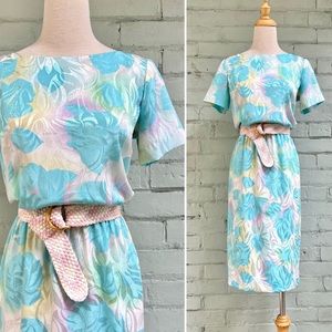 Vintage 80s Floral Midi Dress